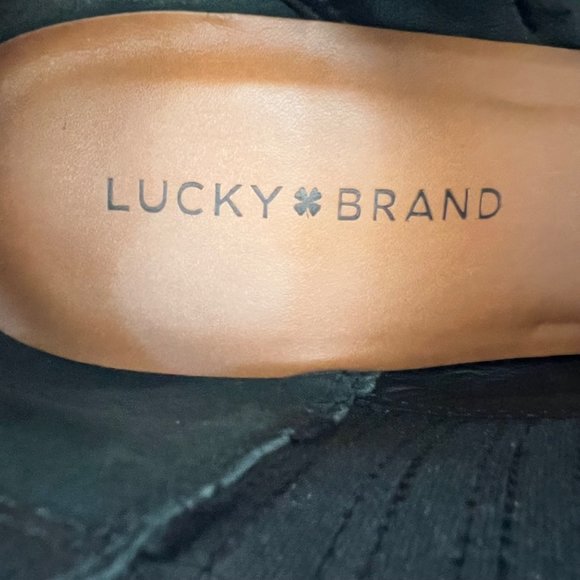 Lucky Brand Womens Debruh Black Leather Heeled Bootie Chunky Ankle Boots size 10 - Picture 13 of 16